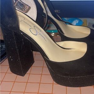 Black Jessica Simpson suede platforms